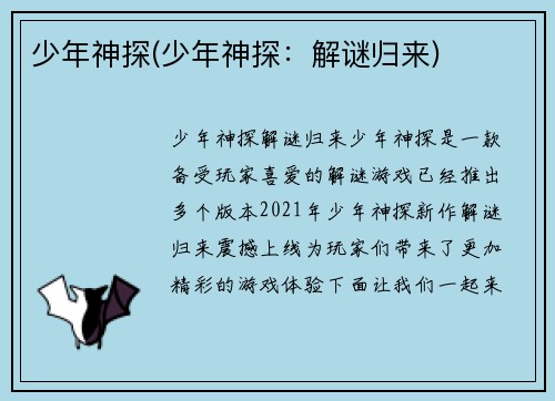 少年神探(少年神探:解谜归来)
